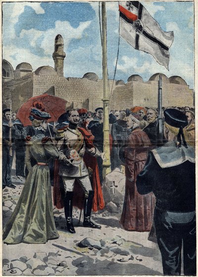 Jerusalem - Kaikki pyhät 1898: Vilhelm II (1859-1941), Saksan keisari ja Preussin kuningas, ottaa haltuunsa "Dormition"-maan lähellä Cenaclea katolisille alamaisilleen ennen monsignor Luigi Piavia, Jerusalemin patriarkkaa. . Kuva sisään tekijältä Unknown artist