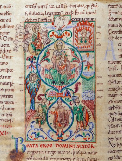 Jesse-puu ympäröi neitsyyden symboleja Neitsyt on suunniteltu nimellä Bysantin of Theotokos. Miniatyyri otettu "Lectiaire de Citeaux
