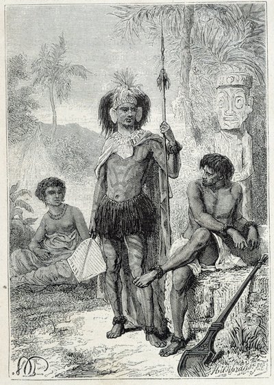 Kapteeni James Cookin (1728-1779) matka: Marquesassaarten alkuperäiskansat - kuva otettu teoksesta "1700-luvun suuret merimiehet" tekijältä Unknown artist