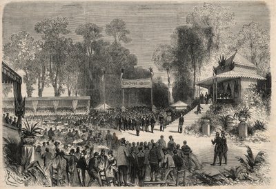 Napoleon III:n (1808-1883) ja Impress Eugenie de Montijon (1826-1920) matka Roueniin: palkintojen jako maatalouskilpailussa. Kaiverrus "" L