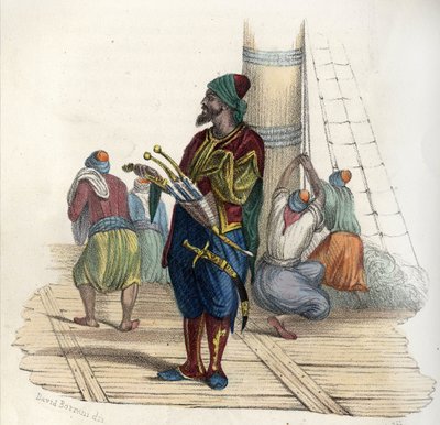 Khayr al-Din (k. 1476-1546), joka tunnetaan myös nimellä Barberossa II, oli turkkilainen yksityismies. Algerin osavaltion perustaja 1500-luvulla. Léon Galibertin muinaisessa ja nykyaikaisessa Algeriassa. Italialainen painos 1846 värissä. tekijältä Unknown artist
