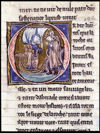 Kuningas Modreius. Käsikirjoitus: Saint Gréalin valloitus, kirjoitettu 717 vuotta herramme intohimosta. Bibliotheque Municipale de Rennes, ms. 255 (Pyöreän pöydän romaanien kokoelma); Pariisi tekijältä Unknown artist