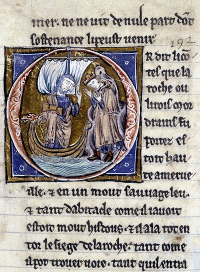Kuningas Modreius. Käsikirjoitus: Saint Gréalin valloitus, kirjoitettu 717 vuotta herramme intohimosta. Bibliotheque Municipale de Rennes, ms. 255 (Pyöreän pöydän romaanien kokoelma); Pariisi tekijältä Unknown artist
