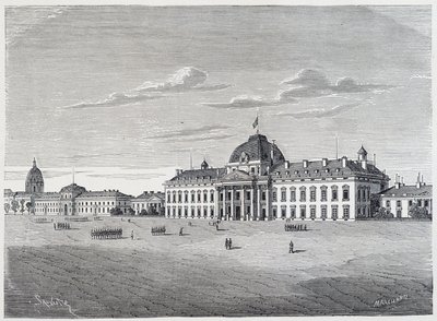 Invalidien sotakoulu Champ de Marsista nähtynä - kaiverrus, n. 1830 tekijältä Unknown artist