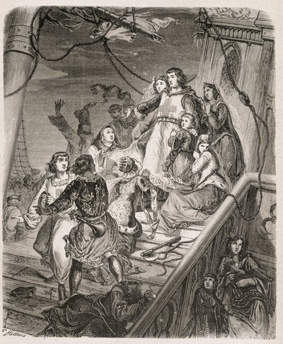 La galère de Saint Louis - teoksessa "Paavien, kuninkaiden, kuningattareiden, keisarien historia, vuosisatojen halki" Maurice Lachatre 1857 tekijältä Unknown artist