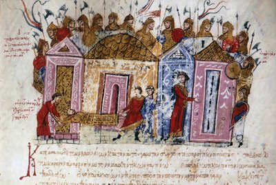 Varangilainen (Varangian) Asekaarti (tanskalaiset ja ruotsalaiset viikingit, jotka kulkivat koko itäisten alueiden jokiverkoston ja rakensivat linnoituksia aina Kaspianmerelle asti, luoden näin perustan Venäjän valtioksi) Pienoiskuva otettu tekijältä Unknown artist