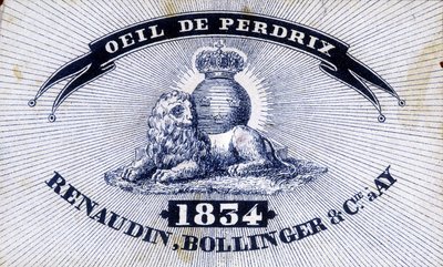 Etiketti ""Eye of Partridge - Renaudin, Bollinger & Cie à AY - 1834"". tekijältä Unknown artist