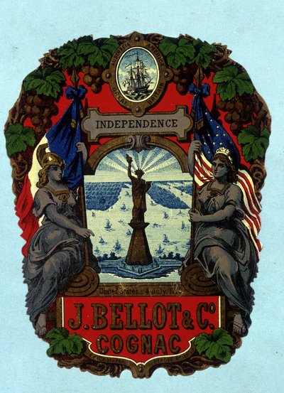 Levy "" Independence - J. Bellot & C¡. Konjakki”” (Vapaudenpatsas). Kromolitografia, n.d. tekijältä Unknown artist
