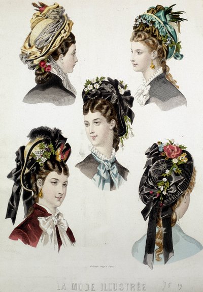 Naisten kampaukset - kaiverrus, 1800-luvun loppu tekijältä Unknown artist
