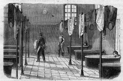 Sainte Anne (Sainte-Anne) turvapaikka Pariisissa: kylpyhuone - Kaiverrus ""Le Journal Illustrée"" tekijältä Unknown artist