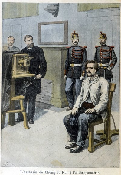 Choisy-le-Roin salamurhaaja antropometriaan (ja herra Alphonse Bertilloniin) - "" Le Petite Journal" -lehdessä, toukokuu 1899 tekijältä Unknown artist