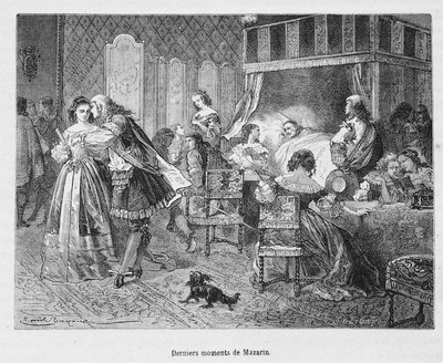 Mazarinin viimeiset hetket (1602 - 1661). Kuvitus Henri Martinin "" Popular History of France" -kirjassa. tekijältä Unknown artist