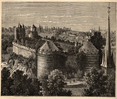 Le Chateau a Fougeres - Bretagne - Ranska - kaiverrus kirjaimella "" PATRIE" - PECTUREQUIREQUE RANSKAN KUVAUS 6 NITEESSÄ LUCIEN HUARD - 1800-luvun loppu tekijältä Unknown artist