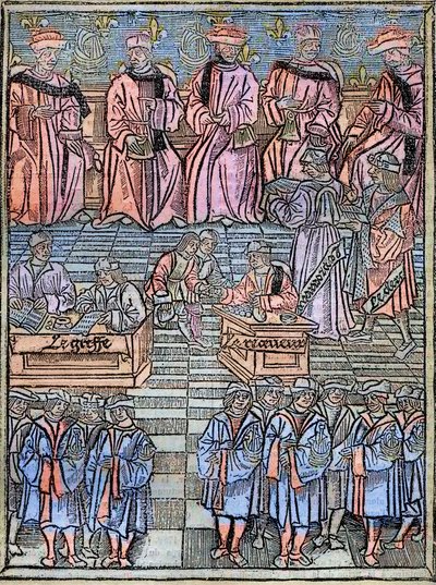 Le prevot des marchands et les echevins de Paris au 16eme vuosisadan kaiverrus vuoden 1528 alkuperäisen jälkeen - Pariisin kauppiaiden ja valtuutettujen provosti, veronkeräyspaikka, otsikkosivu julkaisusta "Prevote des Merchants -oikeuden kuninkaalliset mä tekijältä Unknown artist