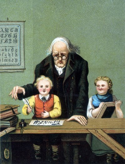Kirjoittamisen oppiminen - kromolitografia, 1800-luvun loppu tekijältä Unknown artist