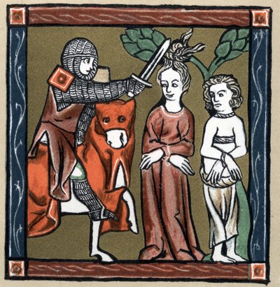 Legenda Arthurian: Yvain (tai Owein) luovuttaa ritari Sagramorin tai Sagremorin ja hänen vaimonsa. Hermann Suchierin teoksessa "Ranskan kirjallisuuden historia". tekijältä Unknown artist