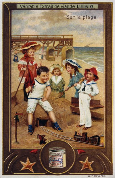 Leibig-kortti, jossa ranskalaisia lapsia rannalla 1890 1890 tekijältä Unknown artist