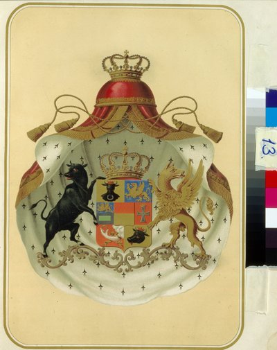 Les armoiries des francs macons de la Grande Loge de Suede Norvege. (Ruotsin Norjan vapaamuurarien suurloosin vaakuna). Anonyymi teos, litografia. Venäjän valtionkirjasto, Moskova. tekijältä Unknown artist