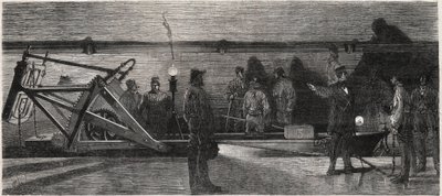 Les egouts de Paris: "huuhteluvene" käytetty viemärin puhdistamiseen - Kaiverrus "Le Monde Illustrésta"" tekijältä Unknown artist