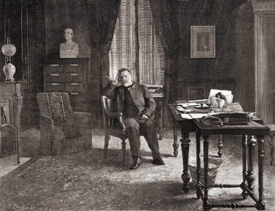 Louis Pasteur toimistossaan instituutissa. 1800-luvun kaiverrus. tekijältä Unknown artist