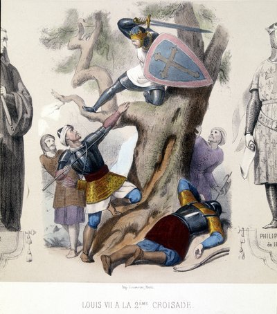 Louis VII nuori (1120/1180), Capetiens ohjaa 2. ristiretken aikana (1147/1149). tekijältä Unknown artist