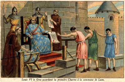 Ludvig VI myönsi ensimmäisen Chartren Laonin kunnalle vuonna 1128. tekijältä Unknown artist