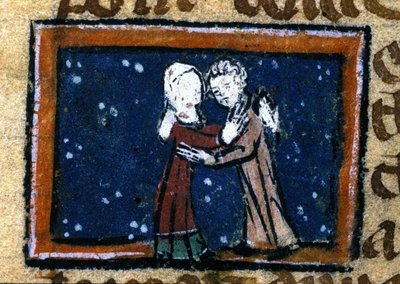 Rakkauskohtaus 1200-luvun ranskalaisesta käsikirjoituksesta. tekijältä Unknown artist