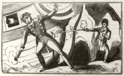 "Lowther ampuu englantilaista kapteenia, kun tämä ampui laivaansa", noin 1836. tekijältä Unknown artist