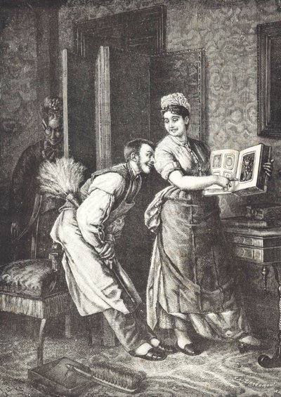 Piika ottaa vapauksia ja kuulee talon emäntä (litho) tekijältä Unknown artist