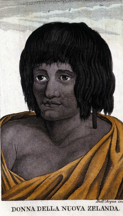 Maorinainen Uudesta-Seelannista. Kaiverrus 1800-luvun alusta. tekijältä Unknown artist