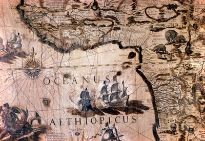 Afrikan kartta: yksityiskohta Benininlahdella ja Saint Helenen saarella. 1600-luvun Rooman Italian maantieteellinen seura tekijältä Unknown artist