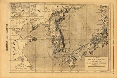 Korean, Japanin ja Itä-Kiinan kartta. Kaiverrus "" Le petit Journal" -lehdessä 3.9.1894. Selvan kokoelma. tekijältä Unknown artist