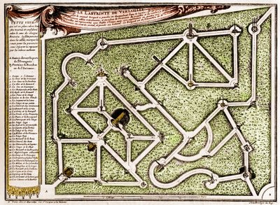 Andre Le Notren (1613-1700) luoma kartta sokkelosta Versaillesin linnan puistossa. Kaiverrus "" La Nature -kirjaan. Revue des sciences et de ses applications aux arts et a l