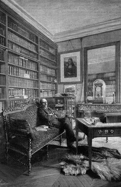 Marcellin Berthelot (1827-1907), ranskalainen kemisti, työssään. Kaiverrus "" Luontoon: katsaus tieteisiin ja niiden sovelluksiin taiteeseen ja teollisuuteen" 31. maaliskuuta tekijältä Unknown artist