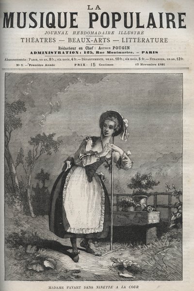 Marie Justine Benoite Duronceray (Madame Favart) elokuvassa "" Ninette a la cour ou le Caprice amour" - komedia kolmessa näytöksessä ja säkeessä, lähitaistelu, Charles Simon (Charles-Simon) Favart - kaiverrus teokseen "La musique populaire" ””” - kuvitettu tekijältä Unknown artist
