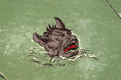 Merihirviö demonin pään kanssa. yksityiskohta Urbano Monten kartaston kartasta tekijältä Unknown artist