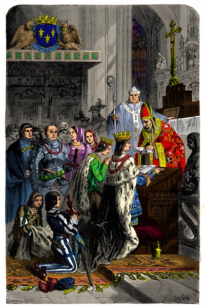 Kaarle VIII (1470-1498) ja Anne Bretagnen (1477-1514) avioliitto 13. joulukuuta 1491 Chateau de langeaisissa, Kaiverrus 1800-luku tekijältä Unknown artist