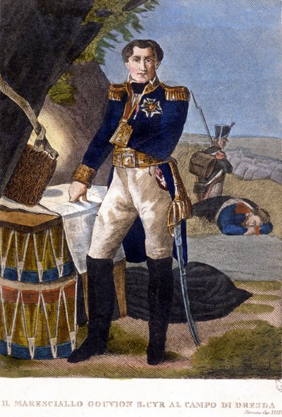 Marsalkka Laurent Marquis de Gouvion Saint Cyr (1764-1830) Dresdenin taistelussa vuonna 1813. kaiverrus 1800-luku tekijältä Unknown artist