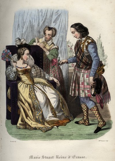 Mary, Skotlannin kuningatar (Skotlannin Maria I) (Marie Iere Stuart) (1542-1587). Kaiverrus vuodelta 1842 Maurice Lachatren teokseen "Histoire des Popes". Yksityinen kokoelma. tekijältä Unknown artist
