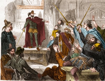 Kuudentoista (16) komitean kokous vuonna 1588 (Pariisin kuudentoista kaupunginosan edustajien neuvosto) Liigan aikana Pariisissa muodostettu kapinakomitea. tekijältä Unknown artist