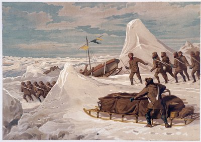 Miehet ja kelkat - "" Napameren rannat, arktinen retkikunnan kerronta"", kirjoittaja Dr. Edward Moos, Marcus Nard & Co, Lontoo tekijältä Unknown artist