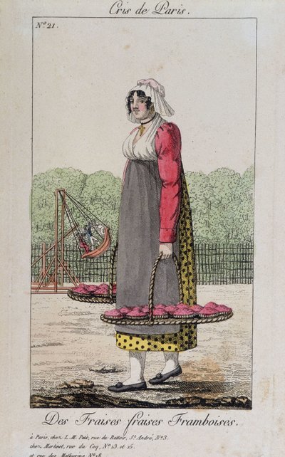 Mansikoiden ja vadelmien kauppias - "" Cris de Paris "", deb. 1800-luvulla tekijältä Unknown artist