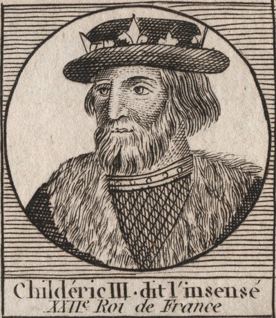 Merovingi-dynastia: Childeric III (714-755) frankkien kuninkaan muotokuva - CHILDERIC III (k. 754) frankkien kuningas, 741-751 ja viimeinen Merovingit - kaiverrus "" Instruction sur l