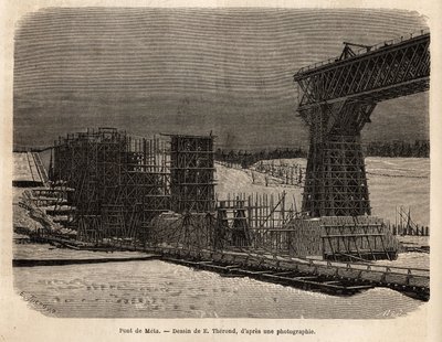 Meta Bridge (Ukraina), rakenteilla. Kaiverrus La Russie libreä havainnollistamaan, William Hepworth Dixon, vuonna 1869, julkaistu "" Le tour du monde""" 1872, toimittanut Edouard Charton, Hachette painos, Pariisi. Selva Collection. tekijältä Unknown artist
