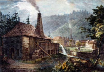 Metallurgia: Näkymä Framontin takomoista. Litografia noin 1850. Nancy, historiallinen museo Lorraine tekijältä Unknown artist