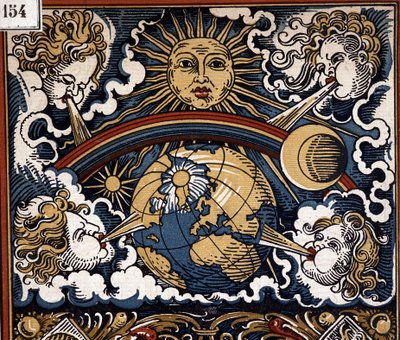 Meteorologinen allegoria - Meteorologinen allegoria (aurinko maan kanssa, tuulet, sateenkaari) - kalenterikuva tekijältä Unknown artist