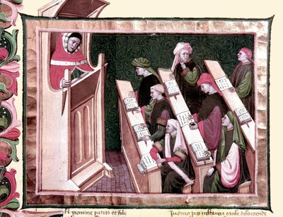 Keskiaika: Opetus yliopistossa. Käsikirjoitus 1400-luvun alusta. Biblioteca Nazionale Centrale de Firenze. tekijältä Unknown artist