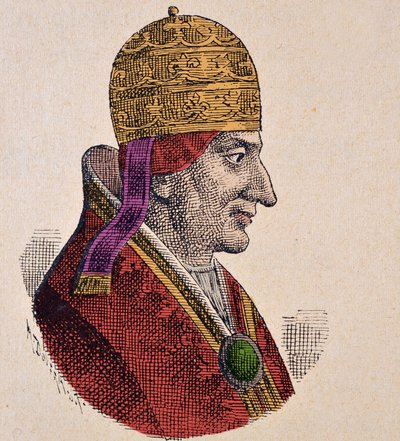 Keskiaika: esitys paavi Aleksanteri III:sta (Alessandro) (1105-1181) Kaiverrus "" La storia dei papi del card -kortista. Hergenrother” 1898 tekijältä Unknown artist