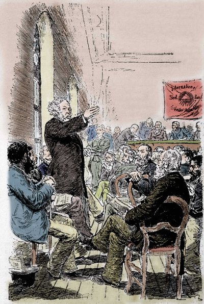 Mihail Aleksandrovich Bakunin (Bakunin) (1814-1876), venäläinen anarkisti Balen kongressissa Sveitsissä syyskuussa 1869. tekijältä Unknown artist