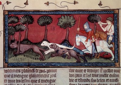 Kääpiöketun metsästys käsikirjoituksesta fr. 1297 Henri de Ferrieresin "" kirja King Modus ja Queen Ratio" (1300-luku) tekijältä Unknown artist